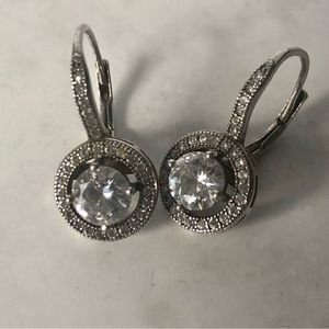 925 Sterling Silver Round Cut CZ Lever Back Drop Earrings
